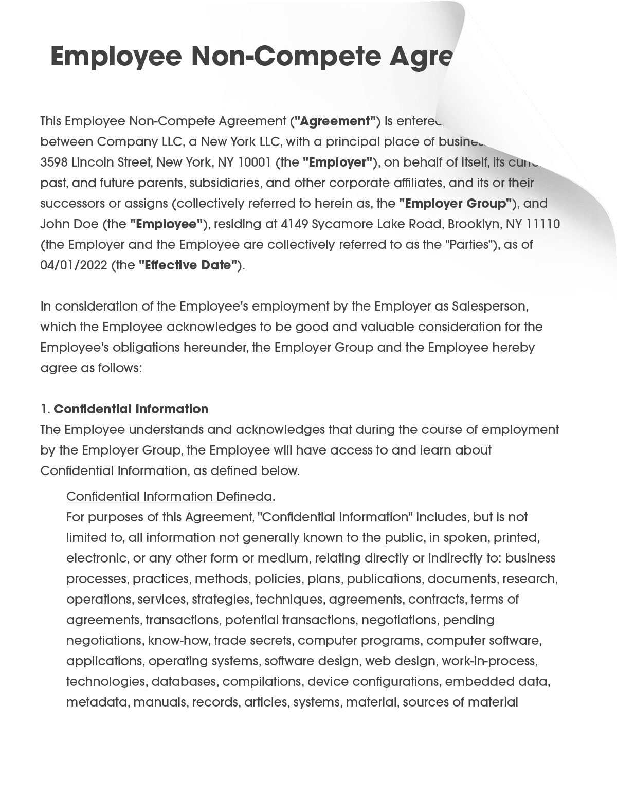 Employee Non-compete Agreement