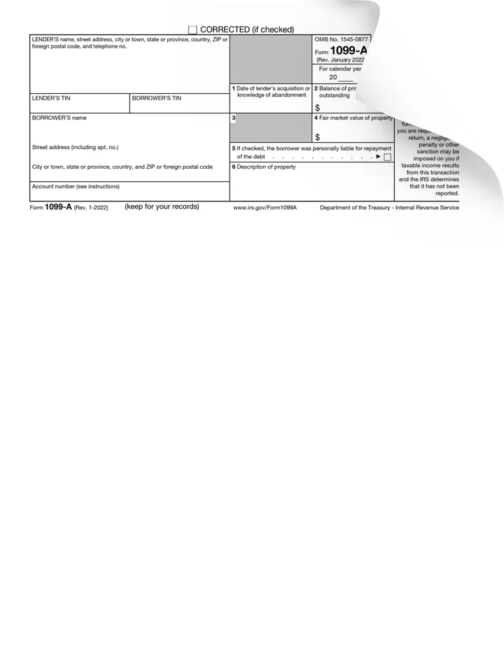 Form 1099-A Fold Preview
