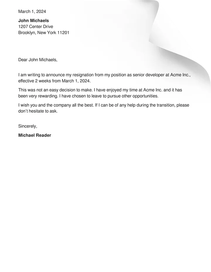 Letter of Resignation