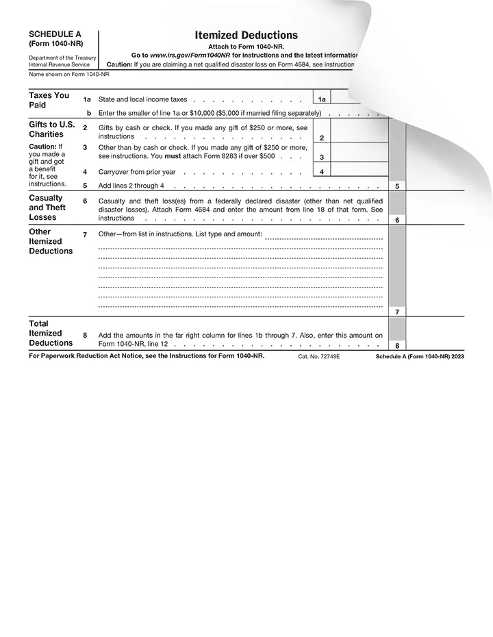 Form 1040-NR Schedule A Preview