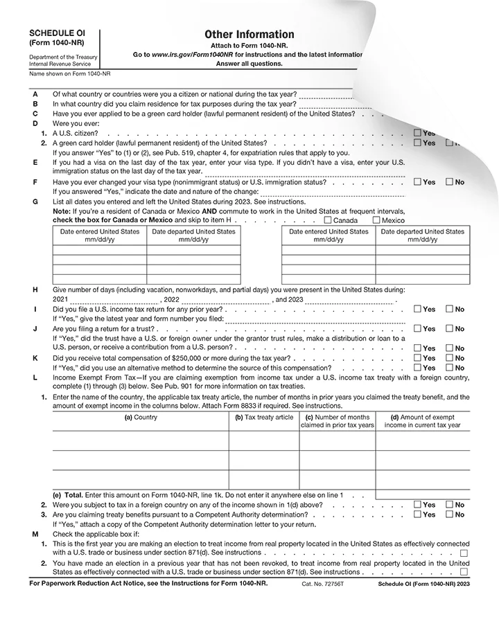 Form 1040-NR Schedule OI Preview