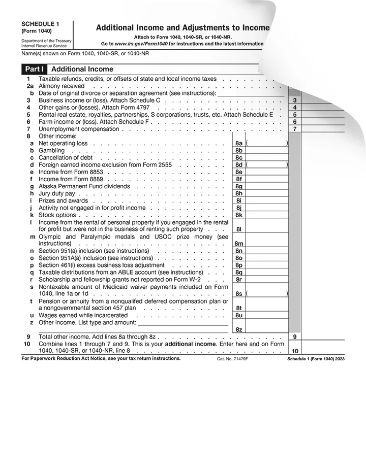 Form 1040 Schedule 1 Preview