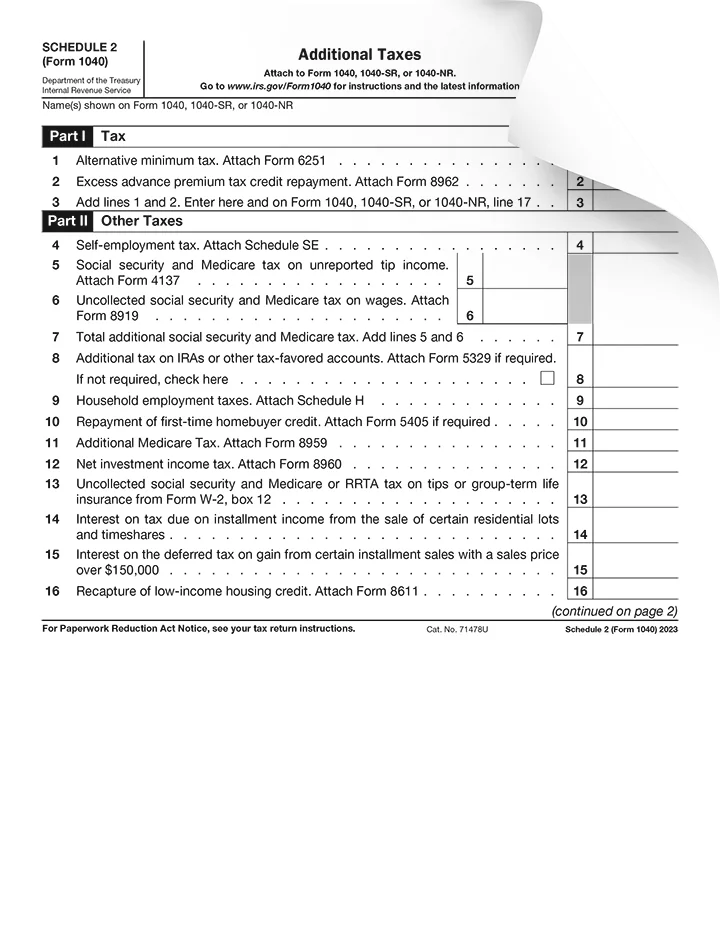 Form 1040 Schedule 2 Preview