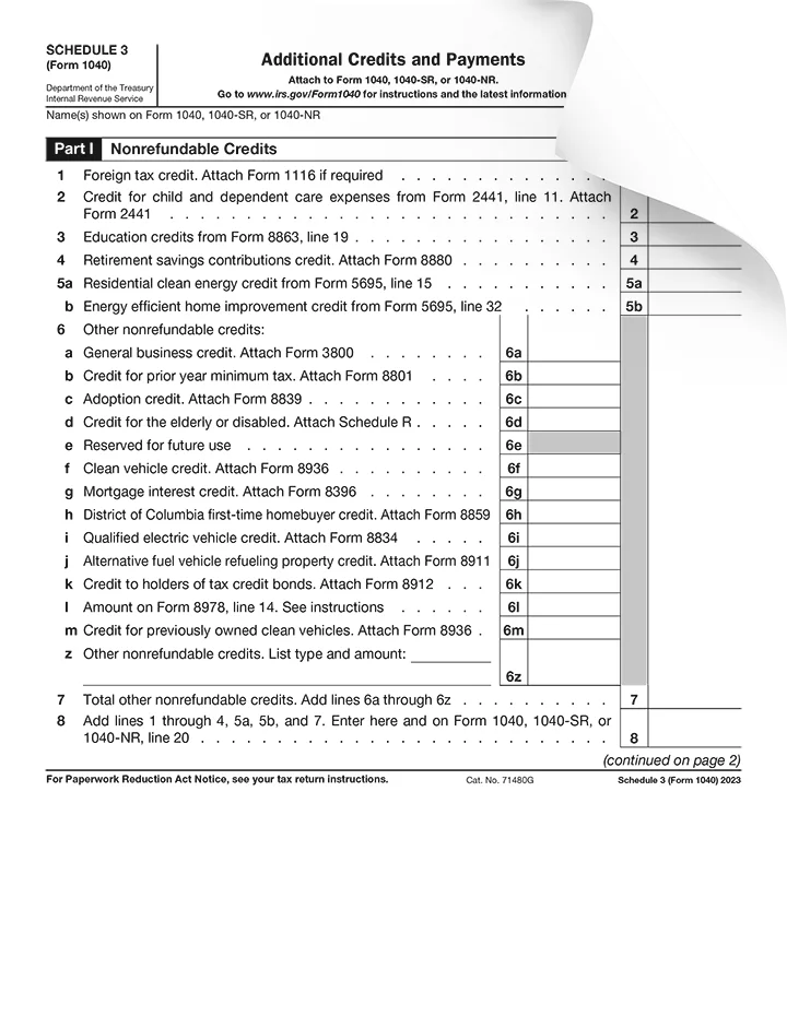 Form 1040 Schedule 3 Preview
