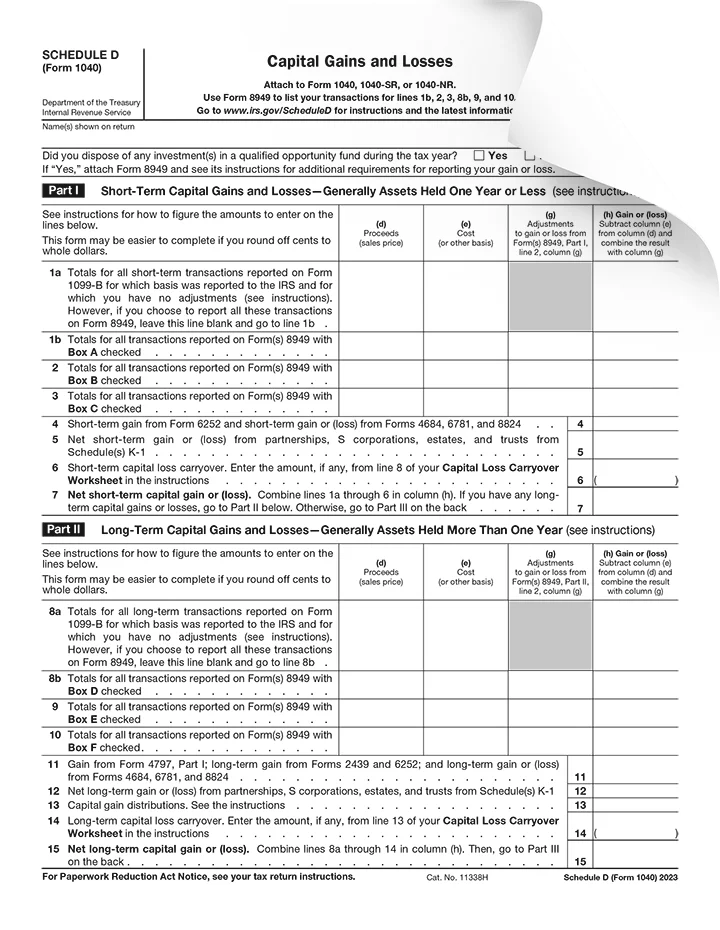 Form 1040 Schedule D Preview