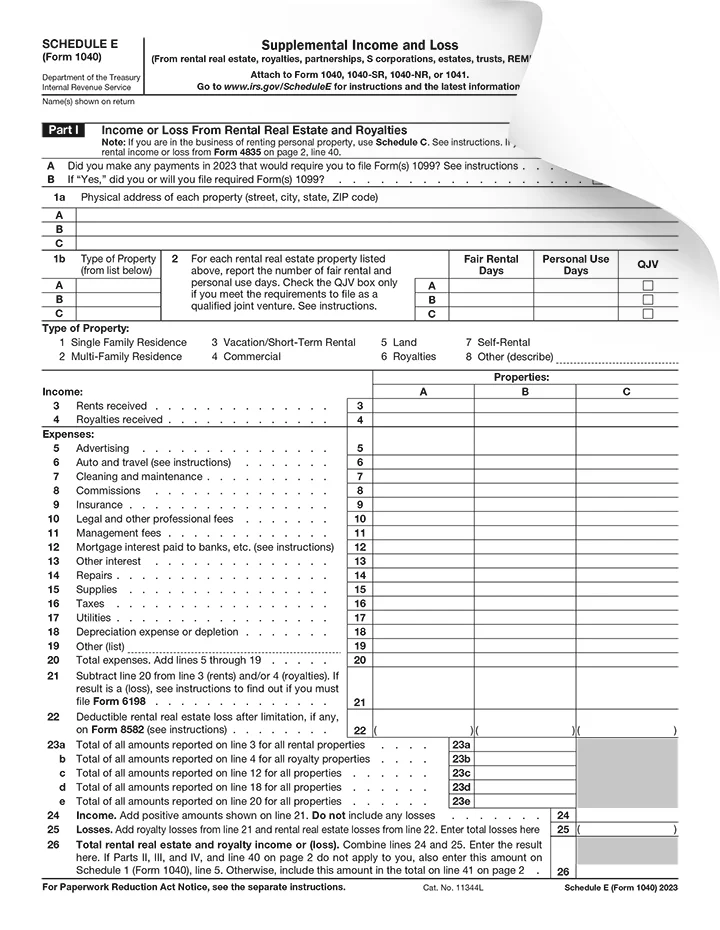 Form 1040 Schedule E Preview