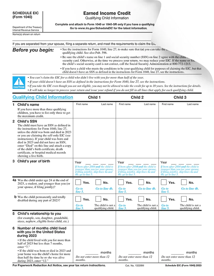 Form 1040 Schedule EIC