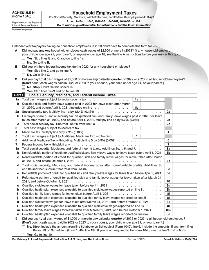 Form 1040 Schedule H Preview
