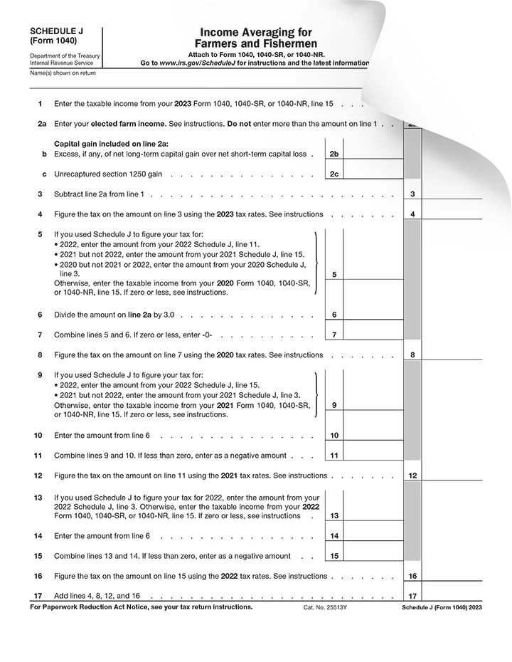 Form 1040 Schedule J Preview