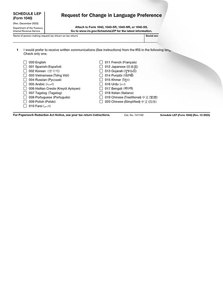 Form 1040 Schedule LEP