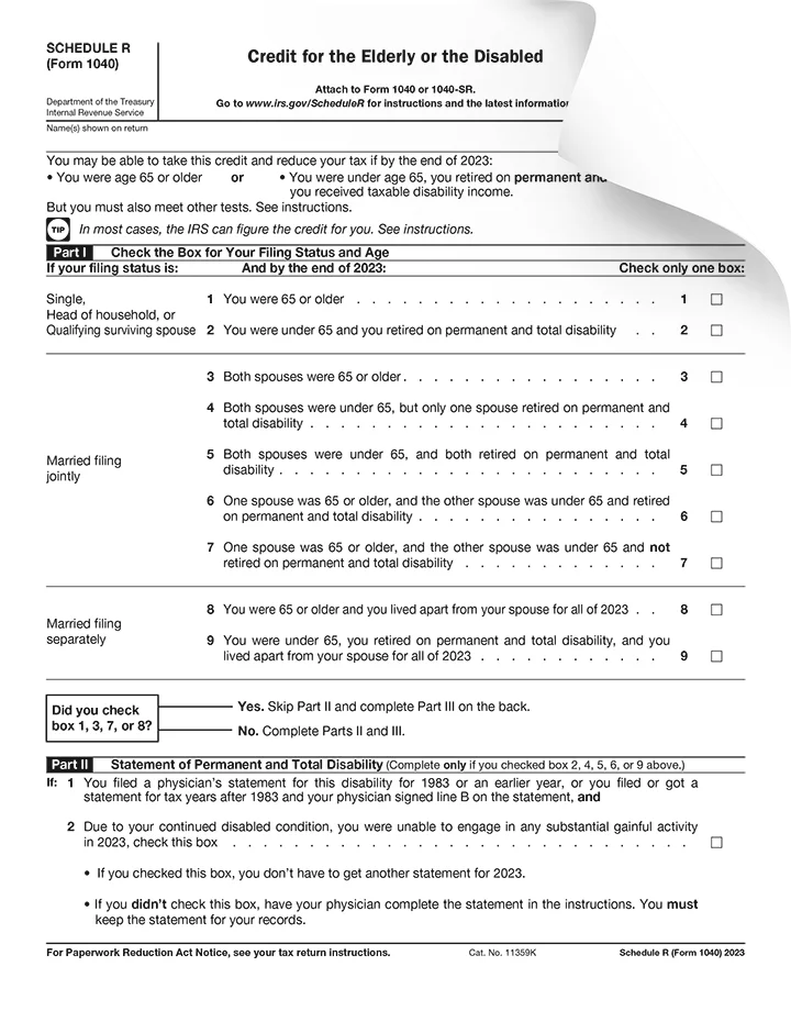 Form 1040 Schedule R Preview