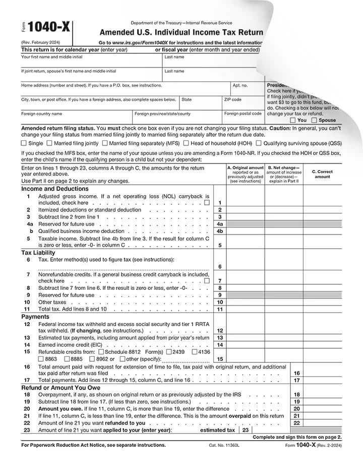 Form 1040-X Preview